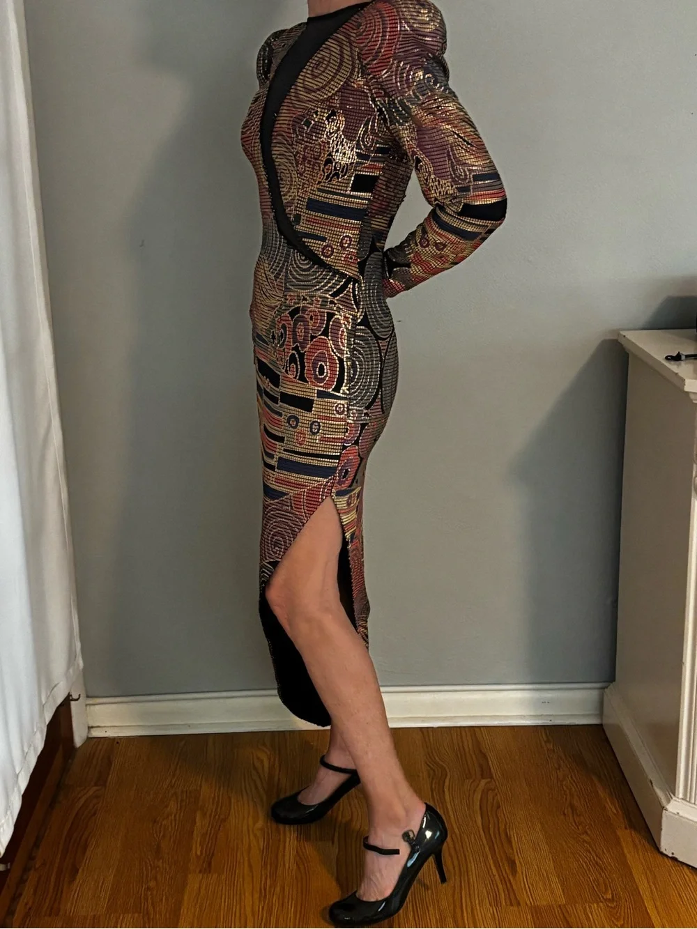 VIntage CACHE small asymmetrical GLAM goth metallic beaded midi dress 90’s Y2K - Picture 3 of 10